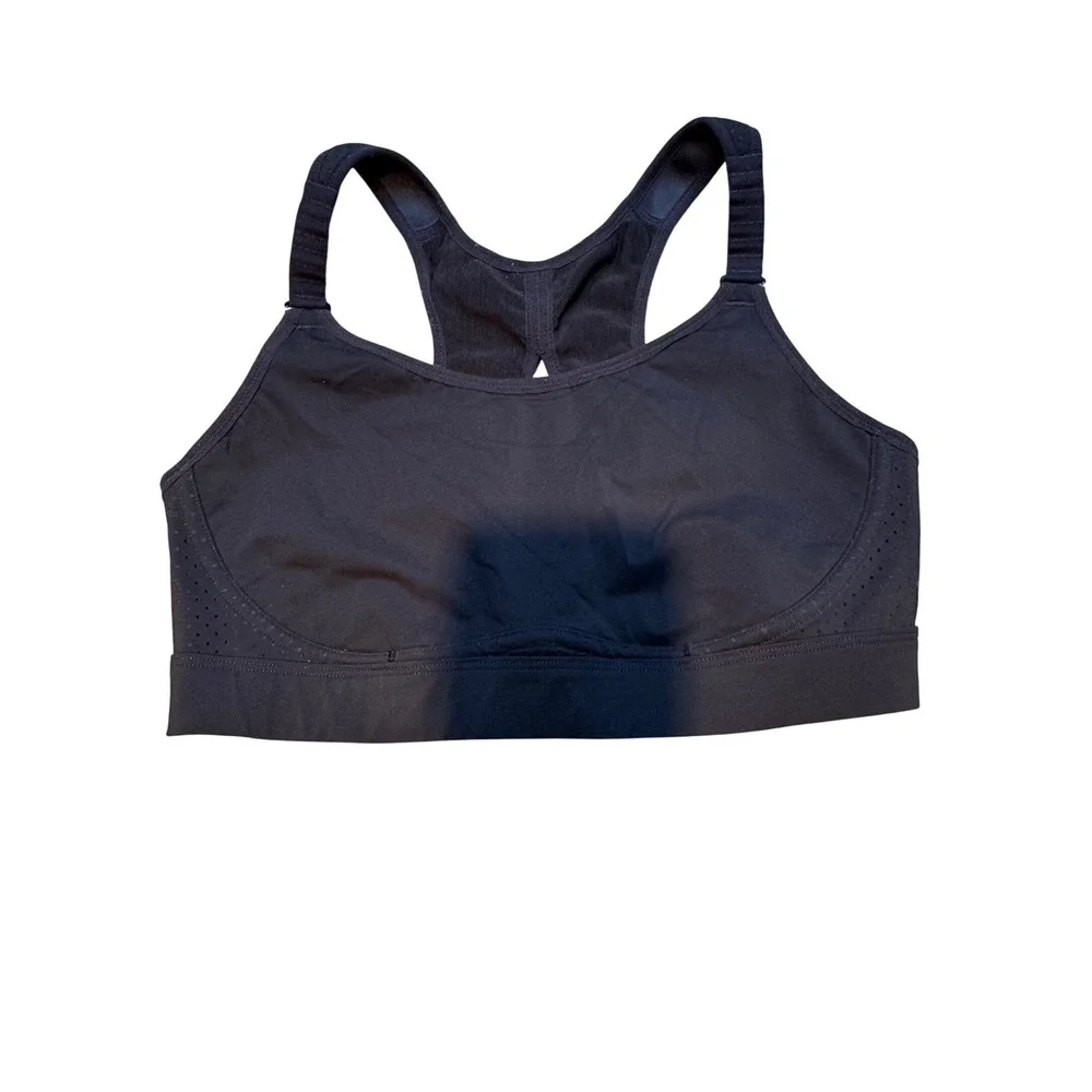 Spanx Workout to Wine Sports Bra Black Racerback High Impact 34C Laser Cut